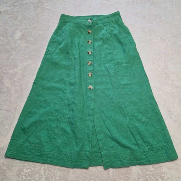 Universal Thread Dresses & Skirts - Cottagecore Boho Green Linen Blend Button Front A Line Midi Skirt XS Coastal